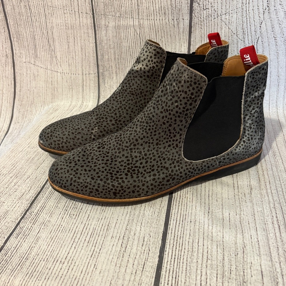 Rollie Nation Gray Leopard Print Suede Chelsea Boots Women's European‎ Size 41